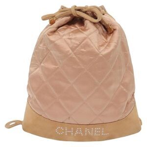 Chanel Vintage Drawstring Backpack Quilted Satin With Suede Pink Satin Backpack